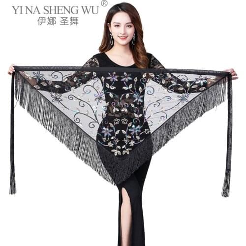 Hip Scarf Sequins Shawl Hip Triangle Towel Latin Belly Dance Tassel Hip Scarf Fringed Waist Belly Dance Hip Triangular Bandage