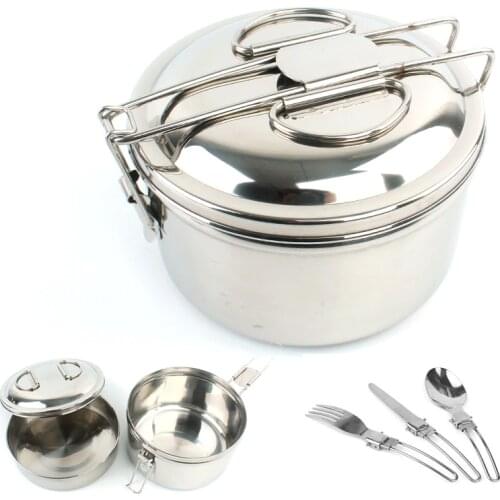 Stainless steel hiking picnic tableware set of 4 with folding spoon fork knife beton and lunch box outdoor camping trip