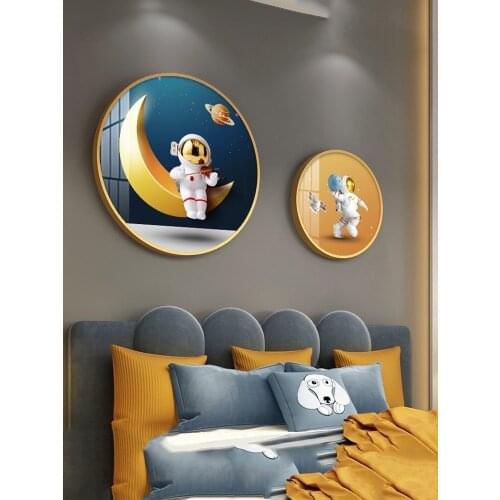 Nordic Metal Frame Space Astronaut Crystal Porcelain Wall Sticker Club Store Wall Mural Decoration Childrens Room Wall Painting