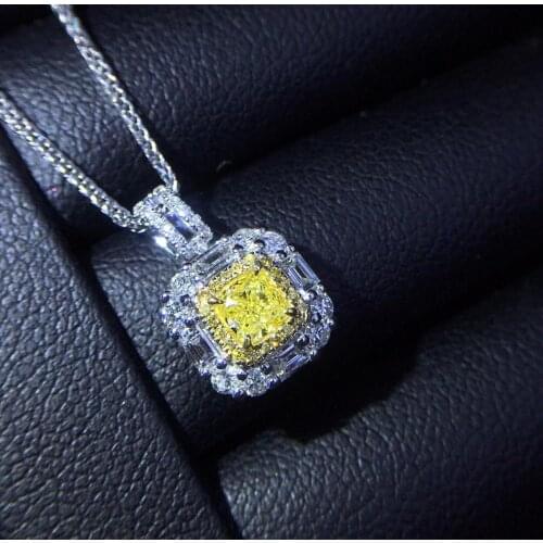 Fine Jewelry Real Pure 18 K White Gold AU750 100% Natural Yellow Diamonds 0.24ct Pendants for Women Fine Necklace