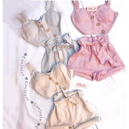 Newest Toddler Baby Girls Summer 2pcs Clothes Set Stripe Suspender Tank Tops+Bandage Shorts Children Infant Kids Casual Outwear