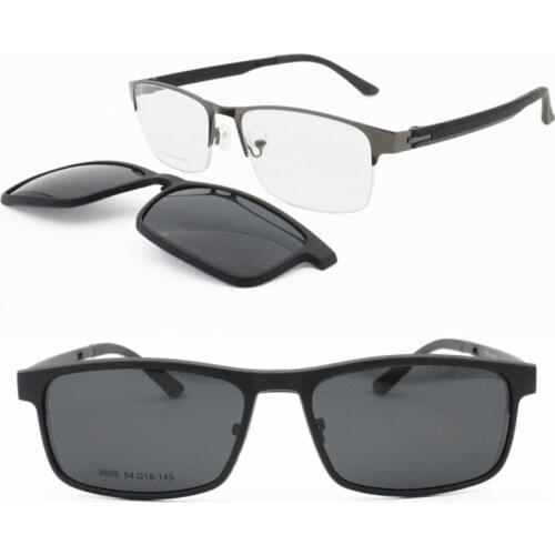 One frame one lens megnatic clip on polarized sunglasses rectangle shape trendy prescription glasses for men 9608