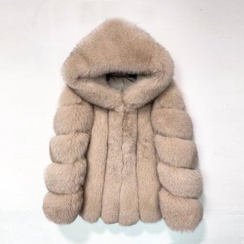 Rf1991B Winter Fashion Fox Fur Coat with Big Hood Super Warm Genuine Leather Womans Real Fur Jacket