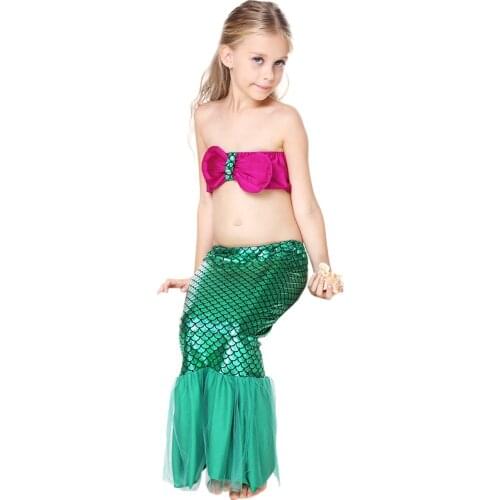 Princess Ariel Little Mermaid-Tail Dress Green Shell Mermaid Bikini Swimsuit Fancy Beach Swimwear Halloween Mermaid Tail Costume