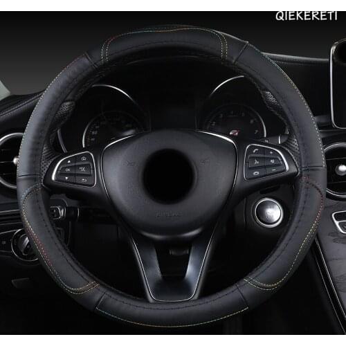 QIEKERETI Leather Car Steering Wheel Cover For Jaguar XF XE F Pace XJ X-type Ruitar E Pace Emblem S-type
