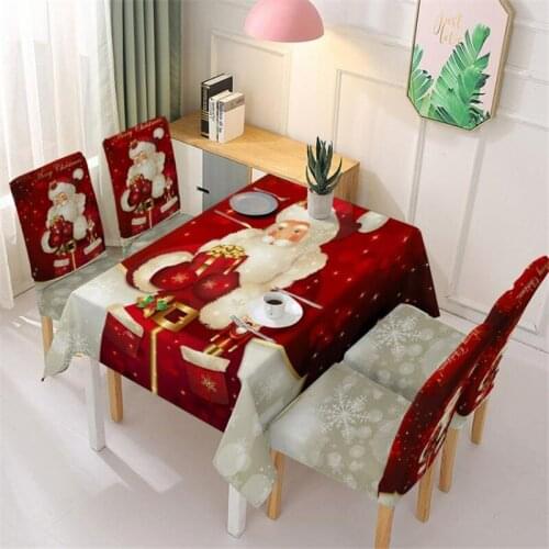 Table Cloth Chair Cover Set Christmas Cartoon Snowman Print Rectangular Tablecloth Seat Cover for Home Restaurant Christmas Deco