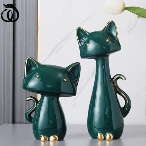 WU CHEN LONG Nordic Abstract Cartoon Cat Art Sculpture Animal Statue Ceramics Craft Modern Home Decoration Living Room R6149