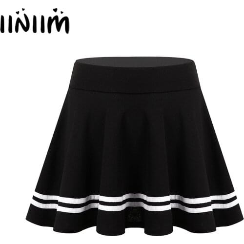 Iiniim Womens Schoolgirls Wide Elastic Waistband Flared Skirt Ladies Girls Casual High Waist Striped Hemline A-Line Miniskirts