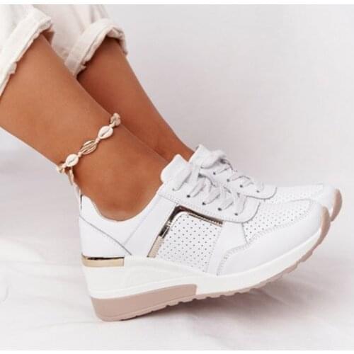 2021 New Wedge Sneakers Women Lace-Up Height Increasing Sports Shoes Ladies Casual Platform Air Cushion Comfy Vulcanized Shoes