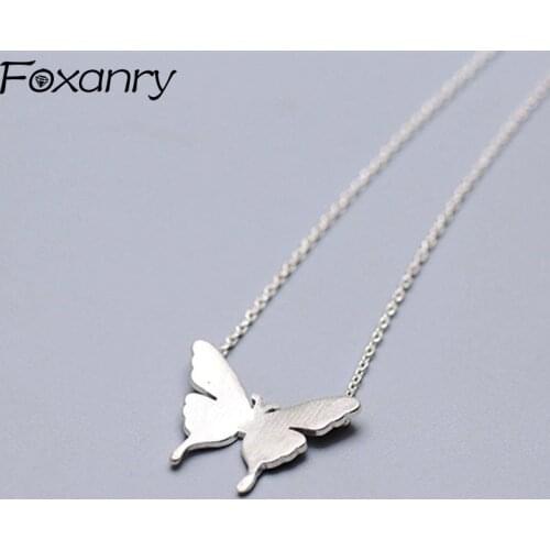 Foxanry 925 Sterling Silver Necklace for Women New Trend Party Jewelry Vintage Elegant Sweet Butterfly Accessories Birthday Gift