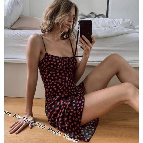 Women The Alba Rosalita Dress Rose Floral Print Black Slik Milk-maid Style Midi Dress