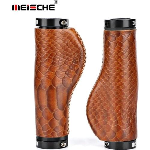 1 Pair Cattle Leather Bicycle Handlebar Cover Handle Grips Aluminum Alloy Mountain Bike Non-Slip Accessories