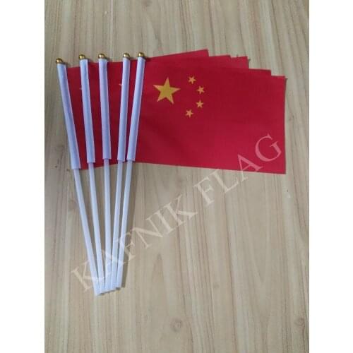 KAFNIK,10pcs 14*21cm China Small hand Flags National hand Flag with Pole for advertisement decoration, free shipping