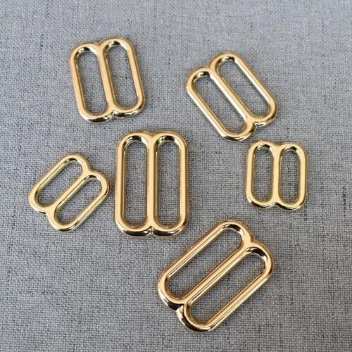 100 Pcs/Lot 15mm 20mm 25mm Golden Metal Tri-Glides Adjuster Sliders Adjustable Buckle For Bag Belt Straps Buckle Garment Sewing
