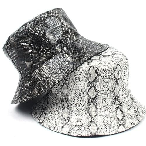 2020 Leopard Print PU Leather Fishing Cap Laser Hipster Casual Bucket Hat Sunscreen Fisherman Hats Hip Hop Casual For Girls Boy