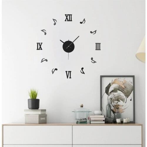 27'' DIY 3D Acrylic Musical Note Wall Clocks Stickers 2019 New Arrivals Quartz Clock Needles Modern Home Decor Relogio De Parede