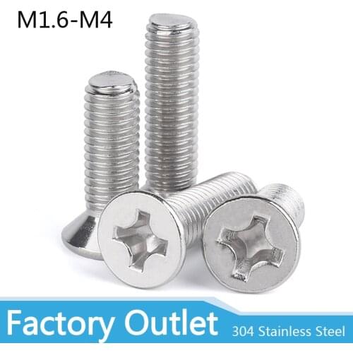 50pcs Eletric Screw M1.6 M2 M2.5 M3 M4Mini Micro Small 304 Stainless steel Cross Phillips Flat Countersunk Head Steel Screw Bolt