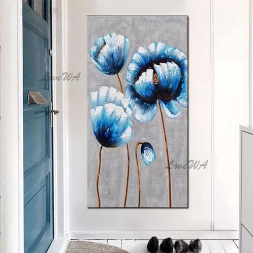 No Framed Abstract Painting Blue Flowers Modern Oil Paintings Wall Art Canvas Paintings Artwork 100%Hand Painted Decor For Home