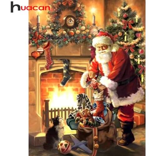 Huacan Diamond Painting Embroidery Santa Claus Home Decor Diamond Mosaic Christmas Tree Diamond Art Wall Sticker