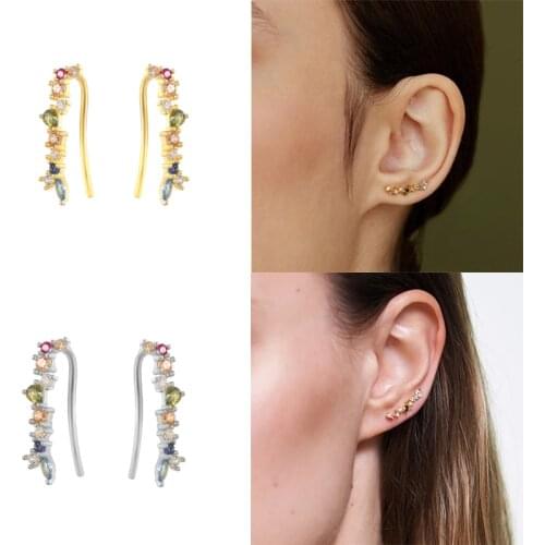 BOAKO 925 Sterling Silver Colored Crystal Earrings For Women Stud Earrings Gold/Silver Jewelry Ear Piercing Fine Gift СерьгиYj