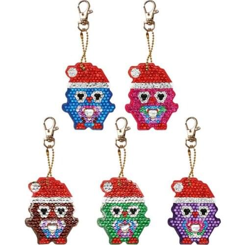 5pcs DIY Full Drill Diamond Painting Keychain Special-shaped Xmas Penguin Key Chains Diamond Embroidery Christmas Gift