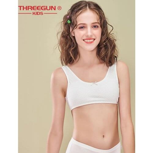 THREEGUN Girls Bras Underwear Anti-Light No Rims Cotton Comfortable Teenage Kids Puberty Anti-sagging Training Bras For Girls