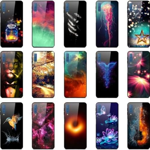 Case For Samsung A7 2018 Case Luxury Print Back Cover For Samsung Galaxy A7 2018 Cases Tempered Glass A 7 A750F Protective Shell