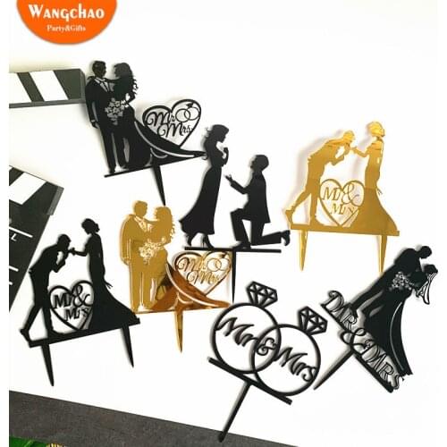 Black Gold Love Proposal Engagement Anniversary Wedding Acrylic Cake Topper Romantic Wedding Cake Decoration Party Supplies