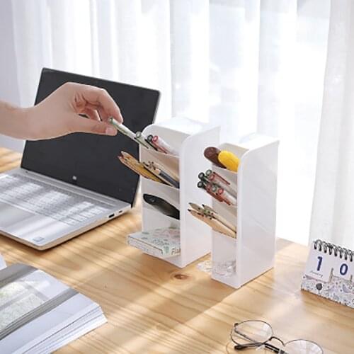 Four-Gird Office Storage Box Small and Portable for Desktop Stationery Box Pen Holder and Cosmetic Organizer