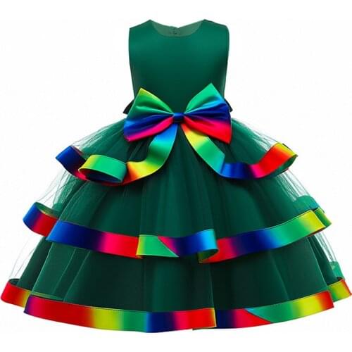 Kids Girl Rainbow Bowknot Evening Dress 2021 Children Lace Party Elegant Dresses For Girls Princess Wedding 4-11Years Clothing