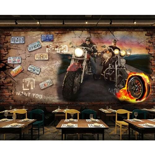 Beibehang custom Retro motorcycle nostalgic brick wall papers home decor TV background 3D mural wallpaper living room decoration