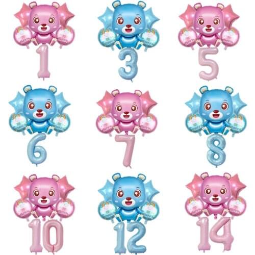 Blue Pink Baby Bear Foil Balloons 40inch Pearly Number Helium Balloon Childrens Birthday Party Decorations Kids Baby Shower