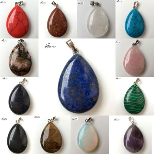Crystal Tiger Eye Lapis Lazuli Howlite Tiger Eye Opal Carnelain Blue Sand Rhodorite Water Drop Pendant Bead WFH618