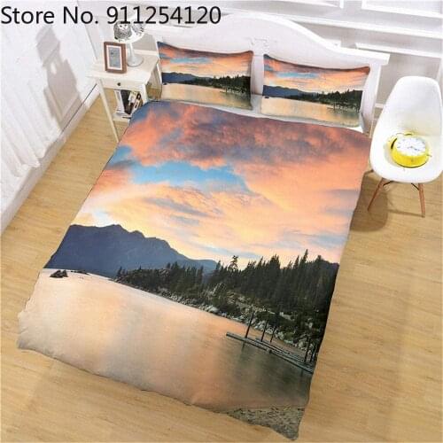 Sunset Mountain Lake Scenery Bedding Sets 2/3 Piece Natural Landscape Girl Bed Cover 2/3 Piece Queen King Double Bed Quilt Cover