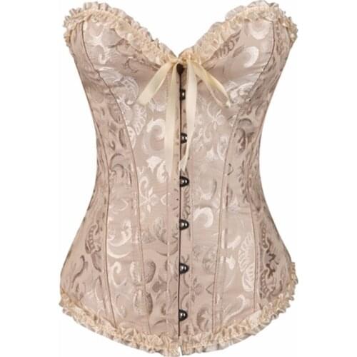Overbust Corset Sexy Lace Plus Size Erotic No Zipper Floral Women Bustier Corset Lingerie Tops Brocade Victorian DropShipping