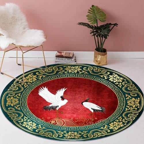 Rugs Living Room Bedroom Blue Red Bird Flower Leaf Chinese Style Round Carpet For Coffee Table Chair Mat Bathroom Mat Home Decor