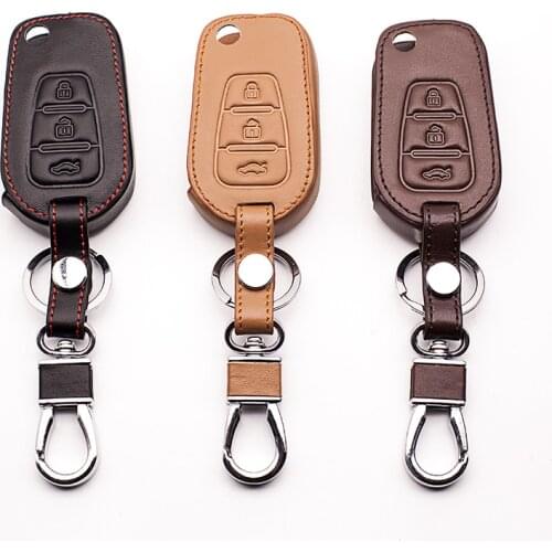 Classic design top layer leather remote control key cover case protection bag folding for LiFan X60 Auto Accessories 3 buttons