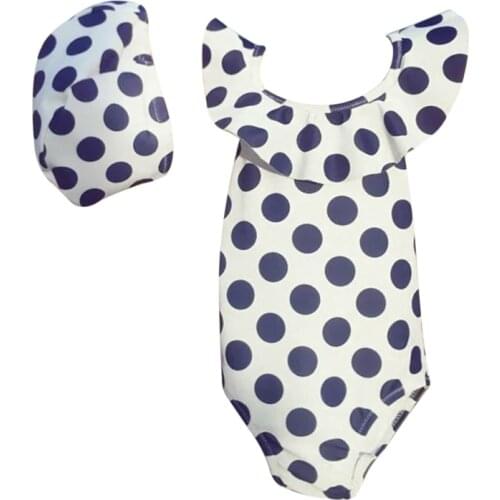 Newborn Baby Kids Swimsuit Baby Girl Sleeveless Swimwear Beach Bathing Suits Children Toddler Girl One Piece Dot SwimsuitS+Hat