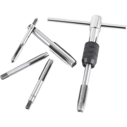 6/9PCS Screw Taps & T-shaped Wrench & Twist Drill Bits Threading Tapping Hand Tool Kit