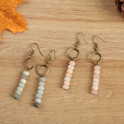 Fashion 6mm Vintage Natural Stone Earrings Healing Crystal Beads Copper Wire Drop Earrings Ladies Handmade Jewelry Dropshipping