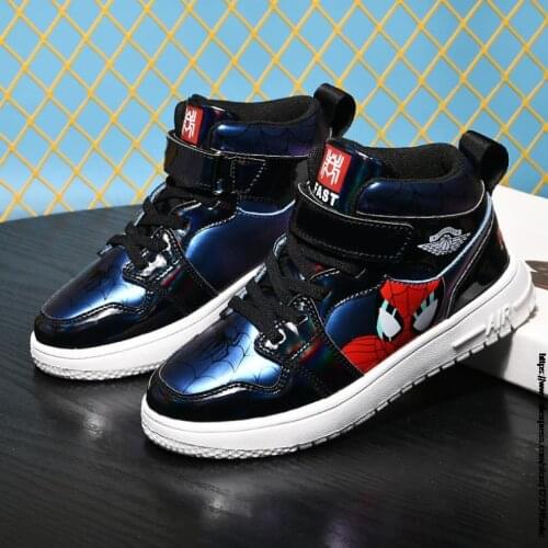 Disney Fashion Colorful High Top kids Shoes Leather Children Casual Shoes SpiderMan Bottom Boys Girls Board Shoes Kids Sneakers