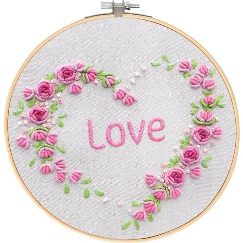 Stamped Printed Cross Stitch Kits Embroidery Needlework Sets with Love Flower Pattern DIY Work for Beginners Women and Girls