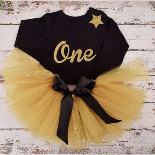 Baby Girl Gold/Black Birthday Tutu outfit Fashion Girl 1st Birthday Party costume Toddler Photo Props Cake Smash