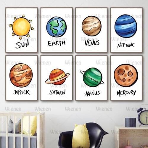 Planet Wall Art Canvas Painting Earth Venus Sun Mercury Jupiter Neptune Nordic Posters and Prints Wall Pictures Kids Room Decor