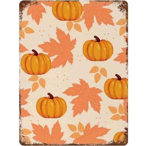 NoBrands Vintage Retro Metal Tin Sign Wall Decor Art Thanksgiving Day Pumpkin Maple Leaf Silhouettes Home Decor Plaque Poster