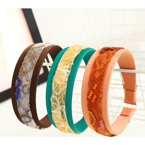 European New Design Sequins Fabric Light Color Hairbands For Women Green Orange Solid Color Turban Birthday Cub Headbands Gifts