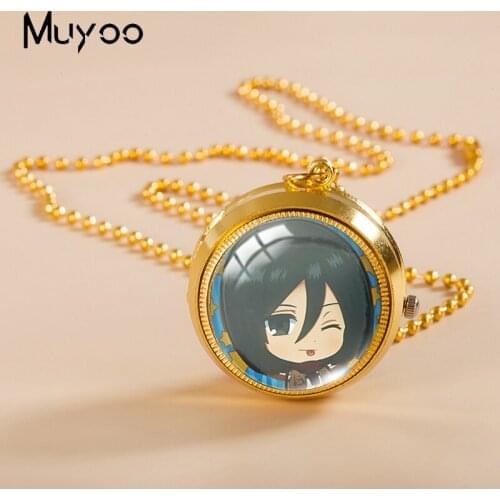 2021 New Attack on Titan Anime Eren Levi Armin Arlelt Zoe Hange Hans Jean Erwin Handcraft Glass Dome Pocket Watch Necklaces