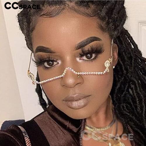 47163 Half Frame Water Drop Pendant Glasses Frame Women Diamond Chain Ladies Shades Rhinestone Lensless Handmade Fashion Eyewear