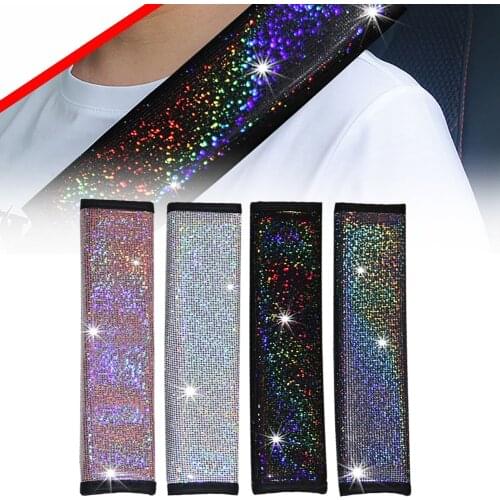 OLOMM 2PCS Glimmer Car Seat Belt Shoulder Pads Luster Shiny Rhinestones Protection Auto Interior Accessories for Women
