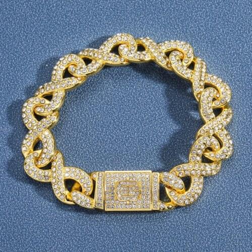 Alloy Diamond Necklace Flip Closure 8 Character Infinite Chain Infinite Chain Cuban Chain Trendy Hip Hop Mens Accessories